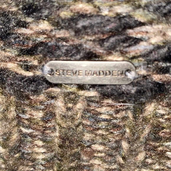 Steve Madden chunky knit pom pom hat beanie dark light browns and tans SZ OSFA - Picture 3 of 10